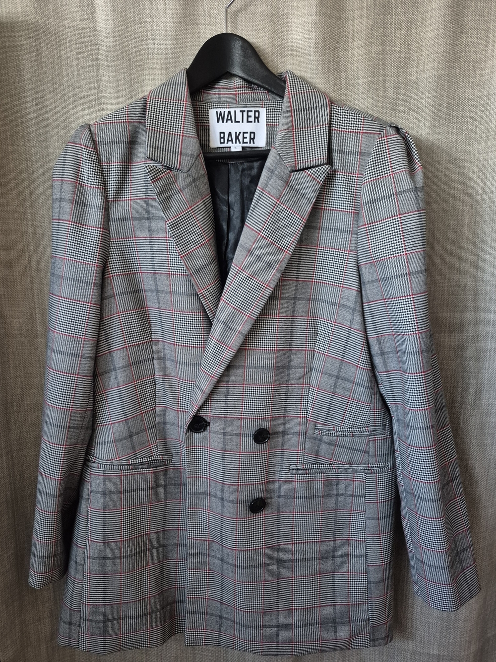 Walter Baker Gray Glen Plaid Double-Breasted Blazer with Red Windowpane
